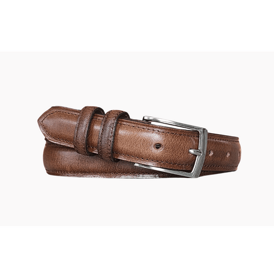 30mm | Brown Stitched | Waxed Finish Leather Belt