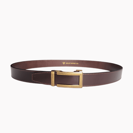 35mm | Brown | Auto Buckle | Antique Gold Buckle