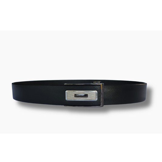 Premium Black Silver Trim Ratchet Belt - 35mm Width - BeltUpOnline