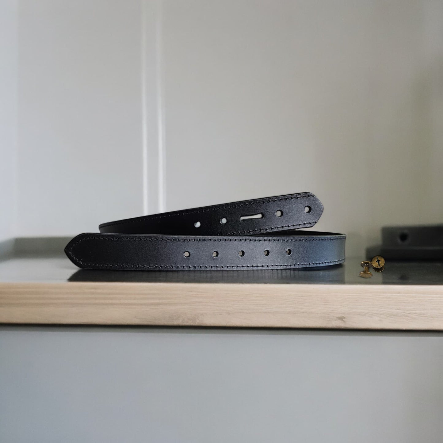 32mm | Black Stitched | Leather Belt Strap