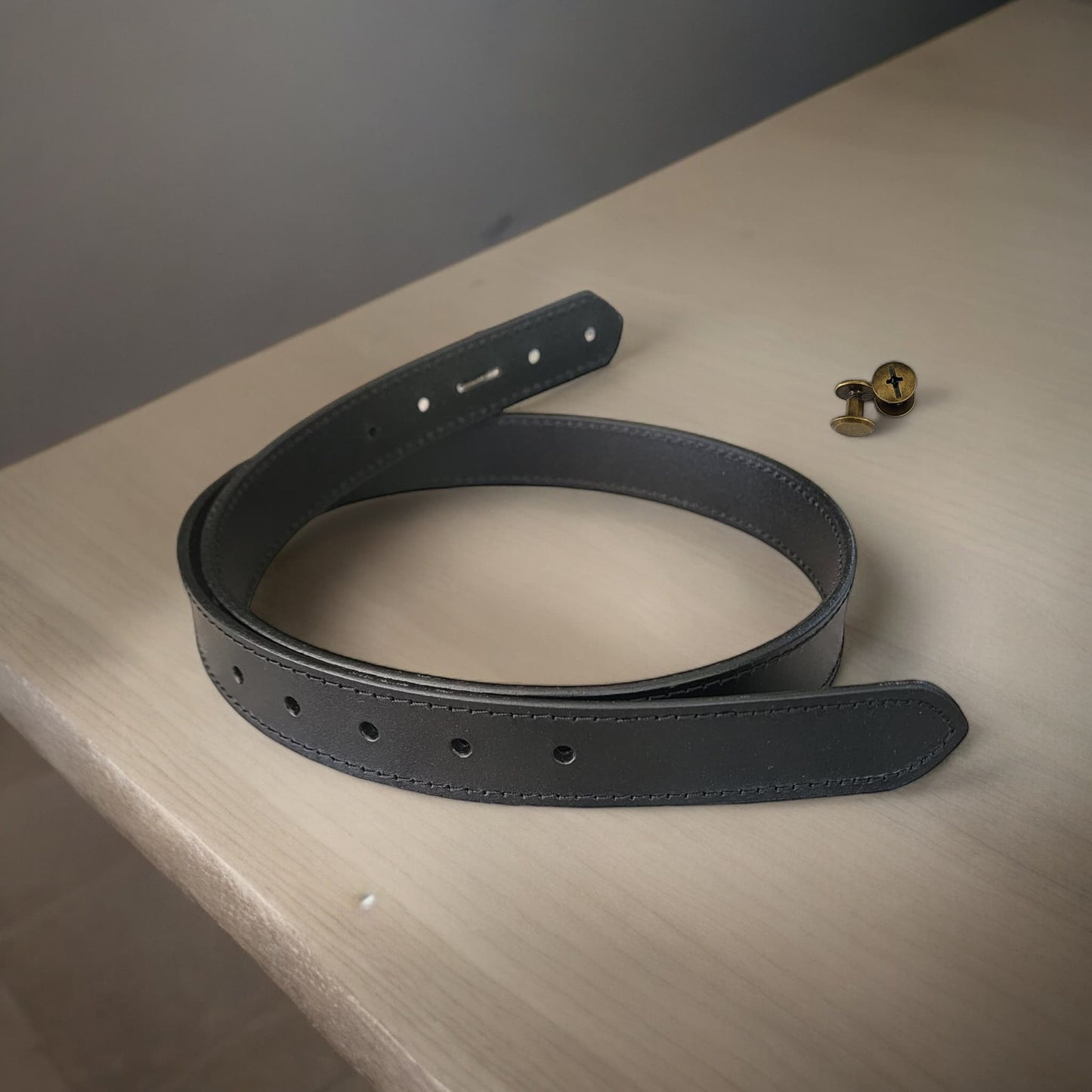 38mm | Black Stitched | Leather Belt Strap