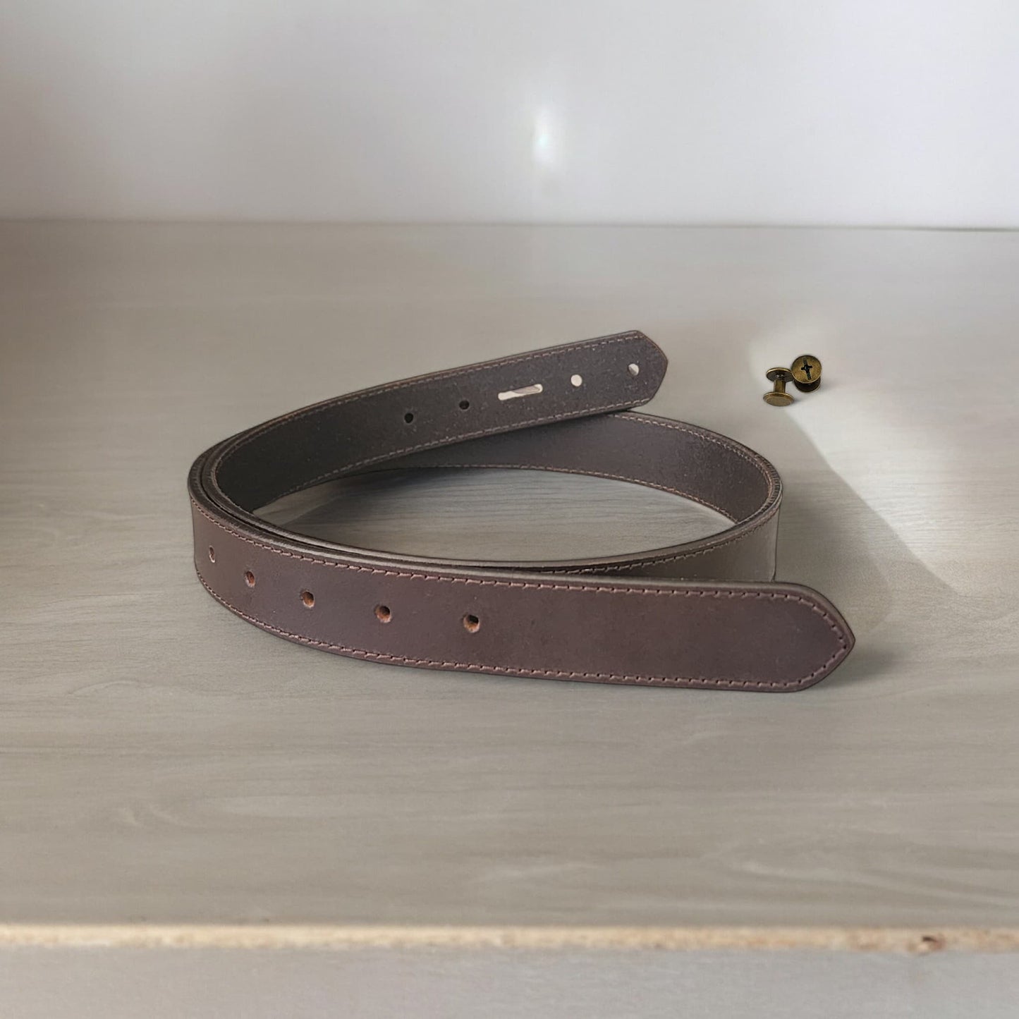 38mm | Brown Stitched | Leather Belt Strap