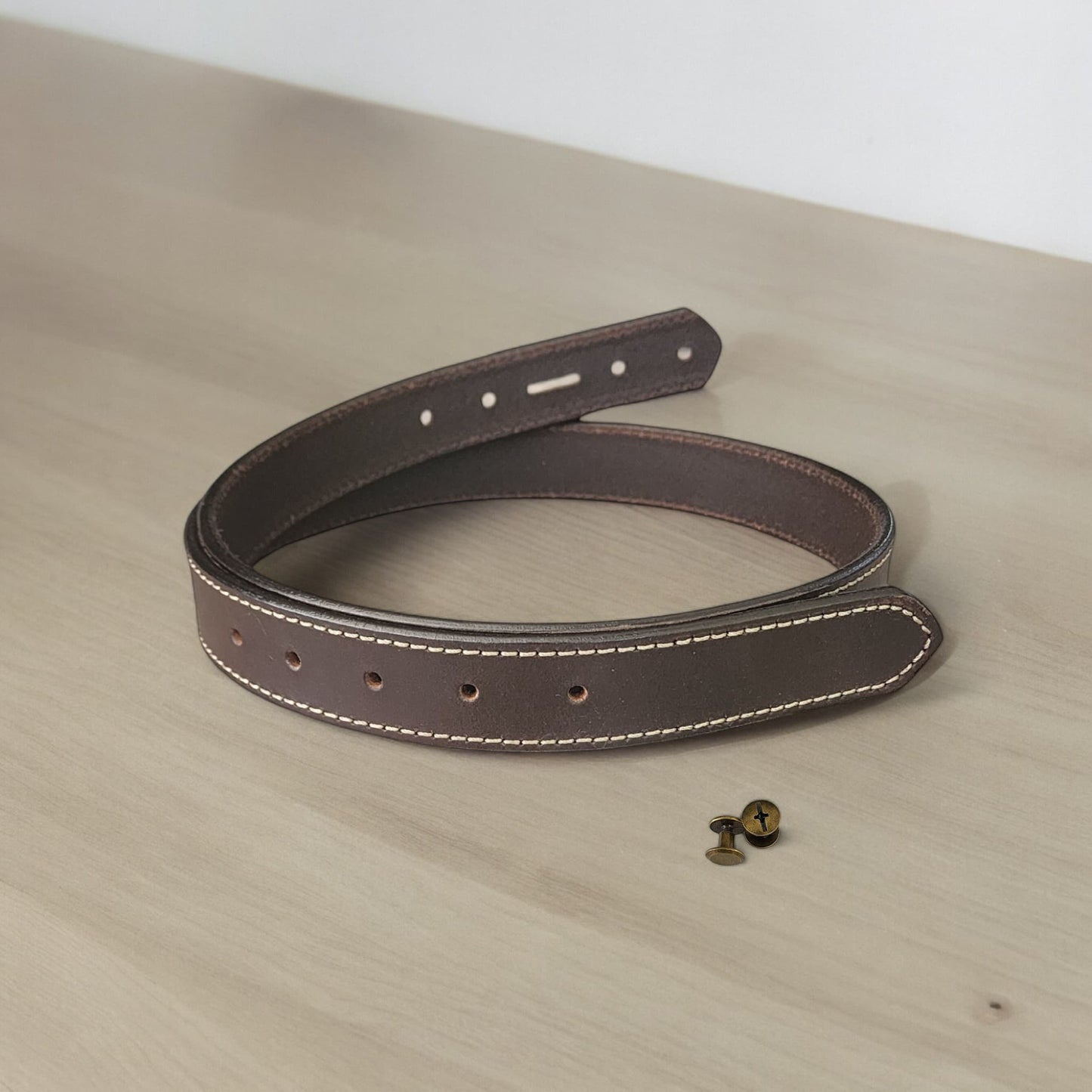 32mm | Brown - White Stitch | Leather Belt Strap