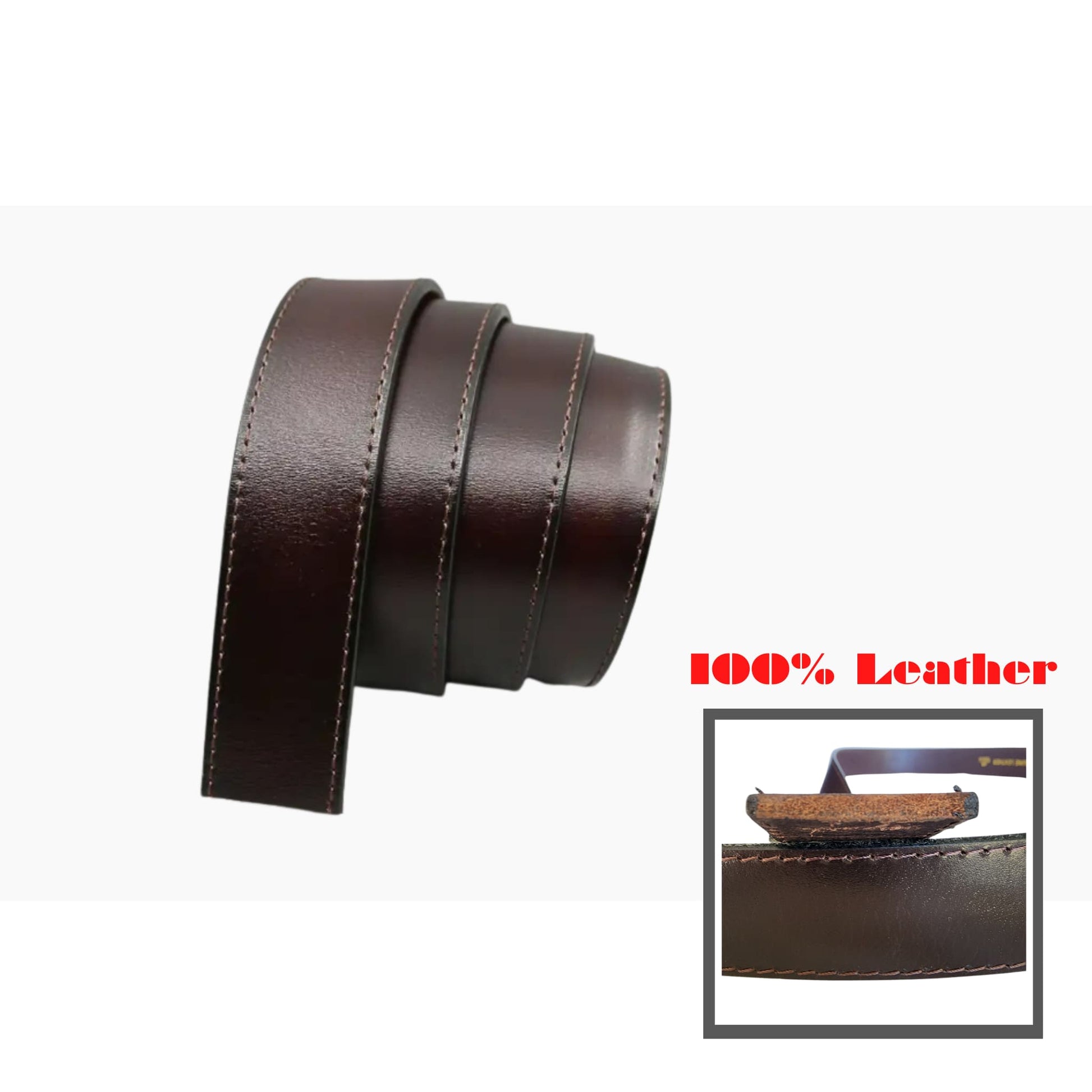 Brown Stitched Auto Strap - 35mm - BeltUpOnline