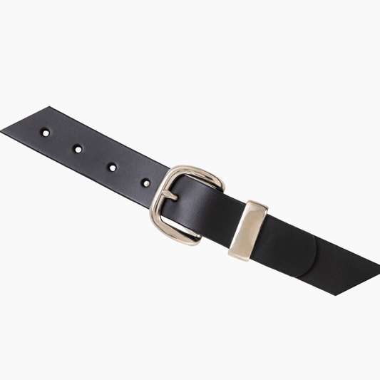 38mm | Black Casual Belt 100% Leather | Rounded Buckle