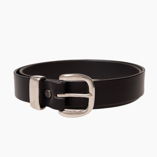 32mm | Black Italian Leather | Round Polished Silver Buckle