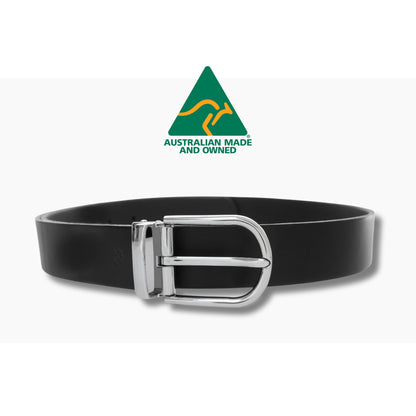 35mm | Black Italian Leather | Silver Clip On Buckle