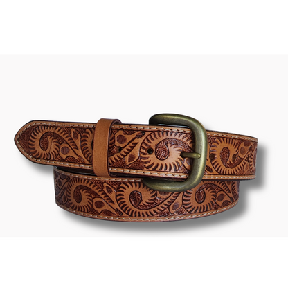 Embossed Tan Leather Jeans Belt- 38mm Width - BeltUpOnline