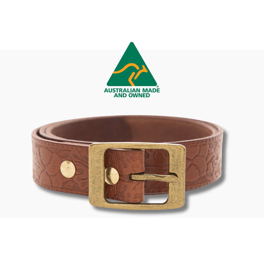 32mm | Embossed Tan | Solid Brass Buckle