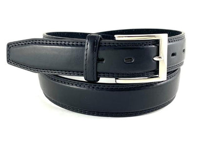 Black Stitched Dress Belt with Nickel Buckle- 35mm Width - BeltUpOnline