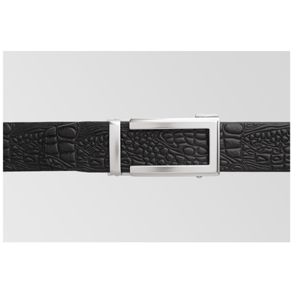 Black Crocodile Embossed - Automatic Belt - 35mm Width - BeltUpOnline