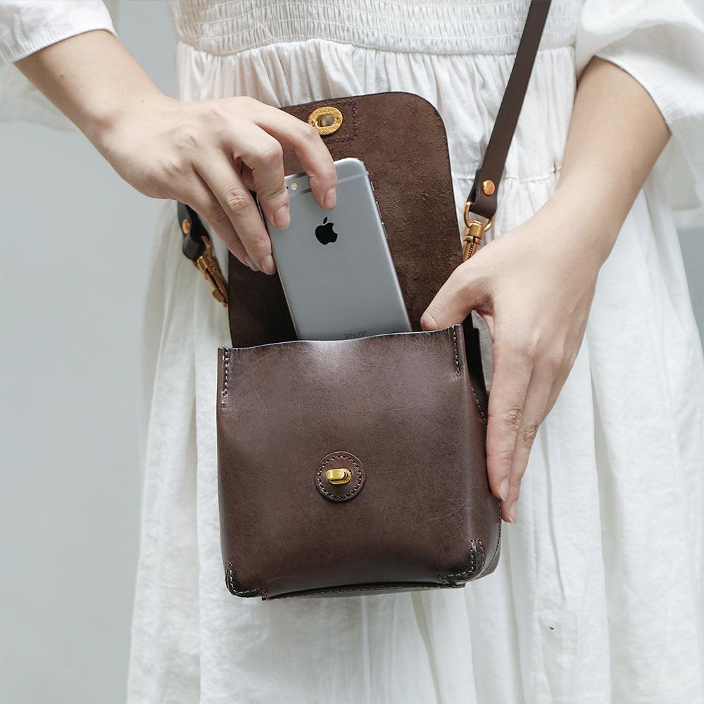 Top Grain Leather Mini Messenger - Brown - BeltUpOnline