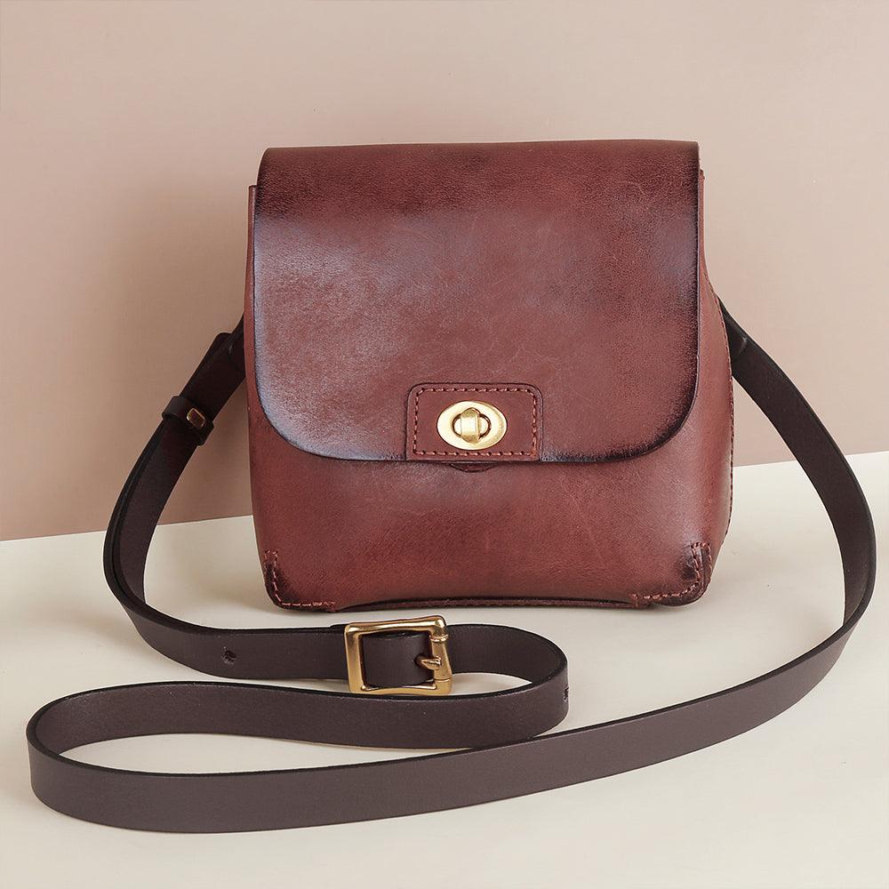 Top Grain Leather Mini Messenger - Burgundy - BeltUpOnline