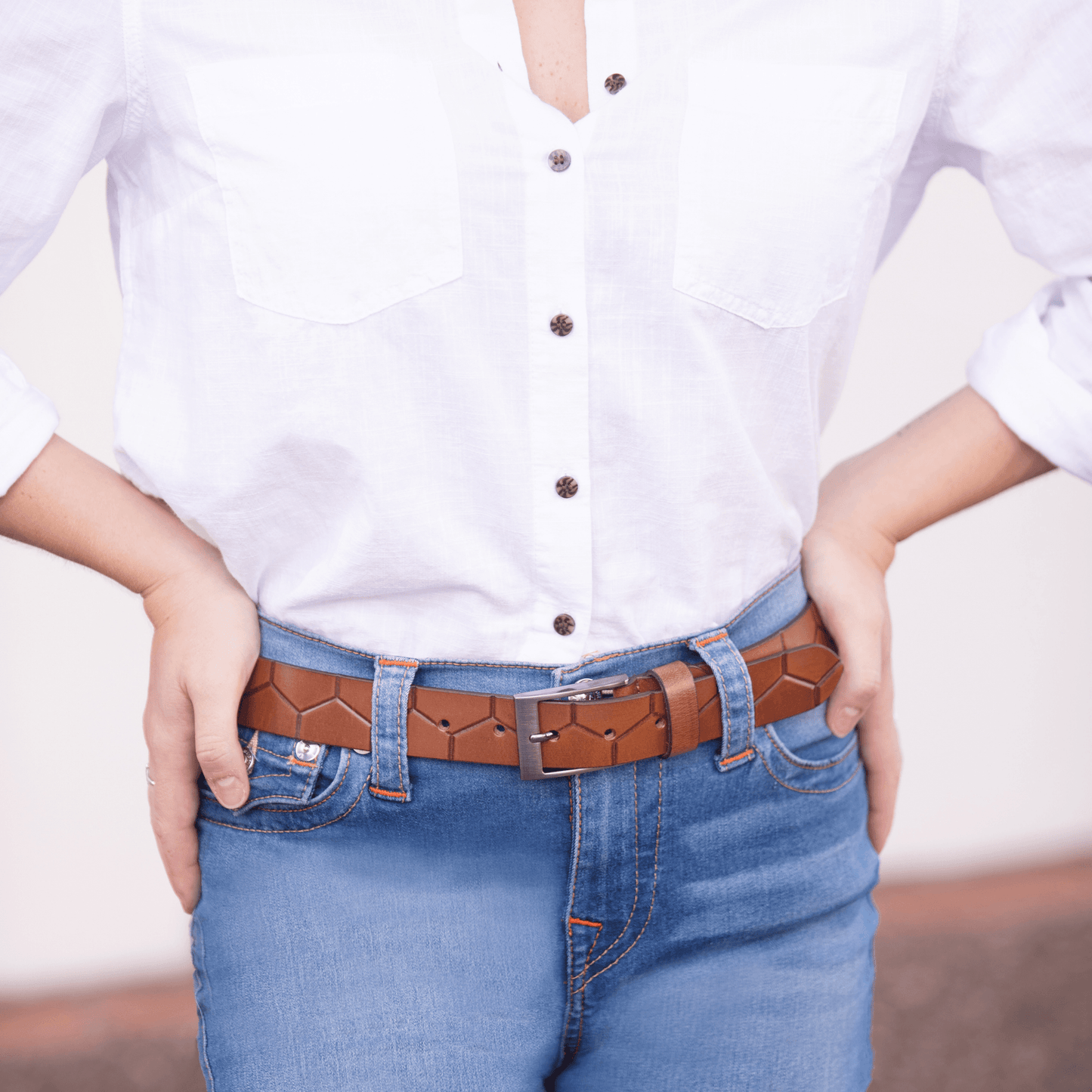 Ladies Tan 100% Leather Croc Inspired Belt- 35mm Width - BeltUpOnline